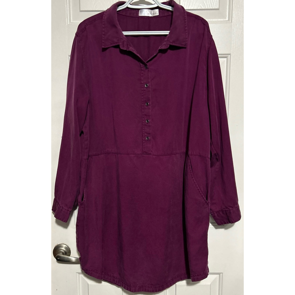 Time and Tru Women's Purple Quarter Button Long Roll-Up Sleeve Dress Size XXL 20